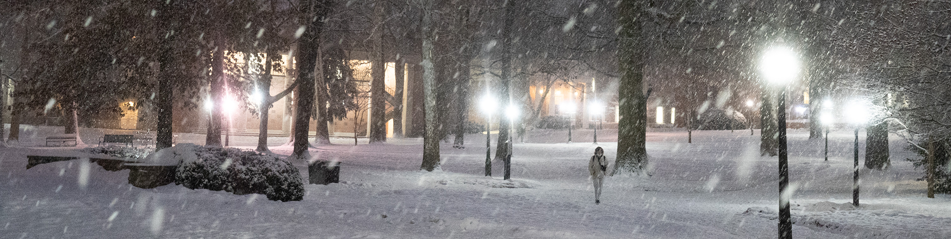 campus in a snowy night
