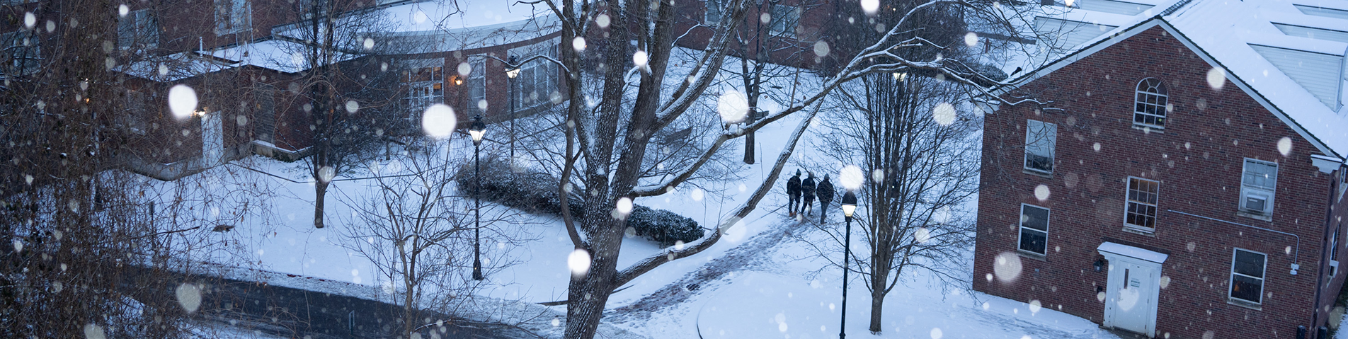 campus on a snowy night