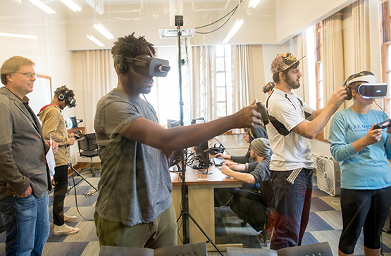 students playing virtual reality 
